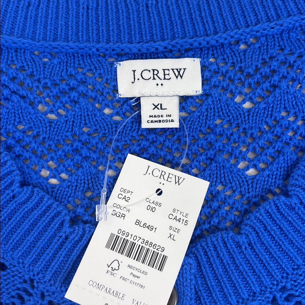 NWT J Crew Blue Pointelle Knit Scalloped Cardigan Sweater Size XL 100% Cotton - Picture 7 of 10